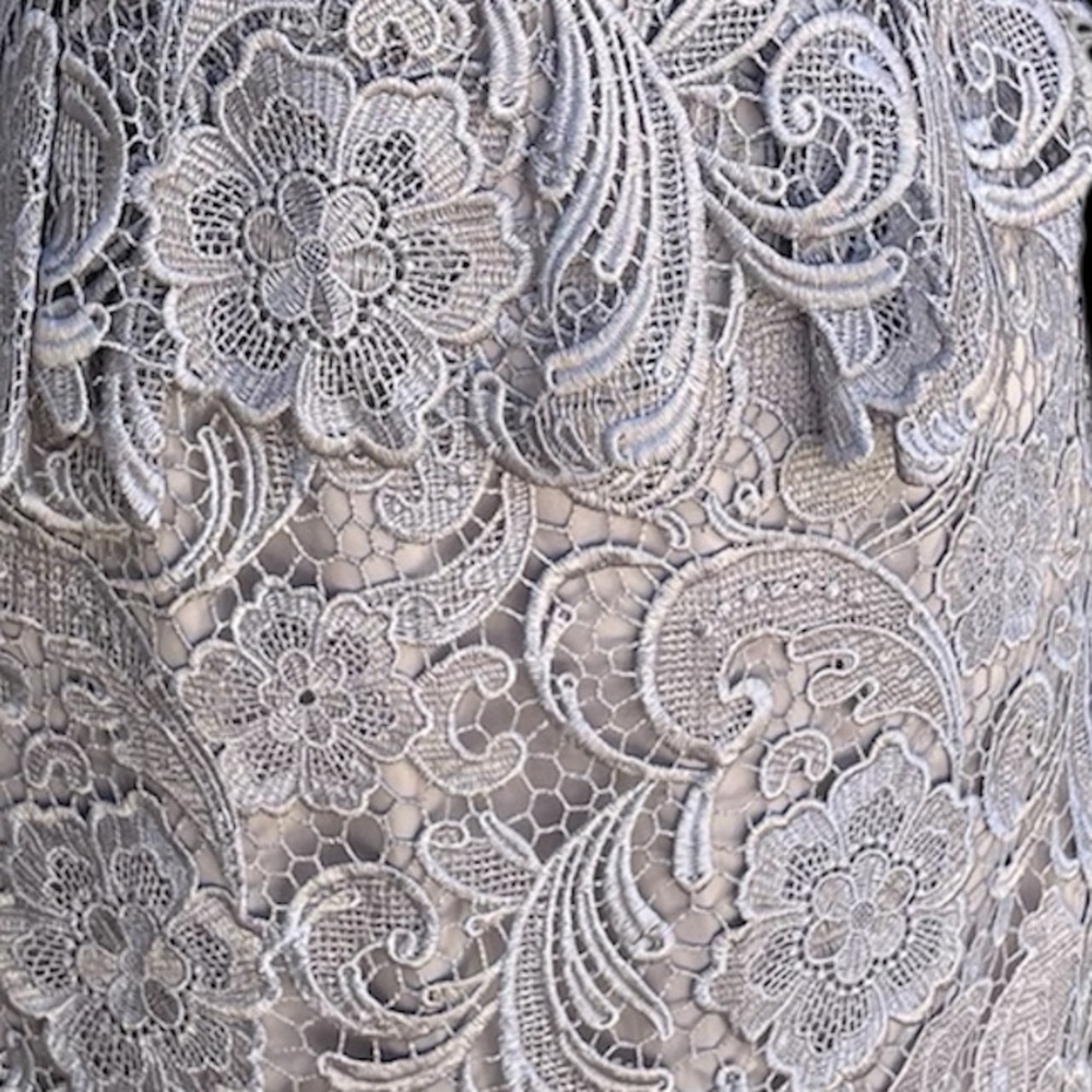 🩶New Adrianna Papell Strapless Lace Dress in Gray. Measurements in pictures. - Picture 6 of 14